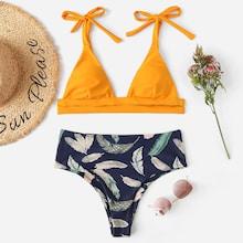 Romwe Self Tie Triangle Top With Match Bikini Set