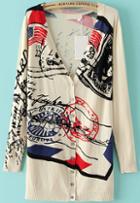 Romwe V Neck With Buttons Seal Print Cardigan