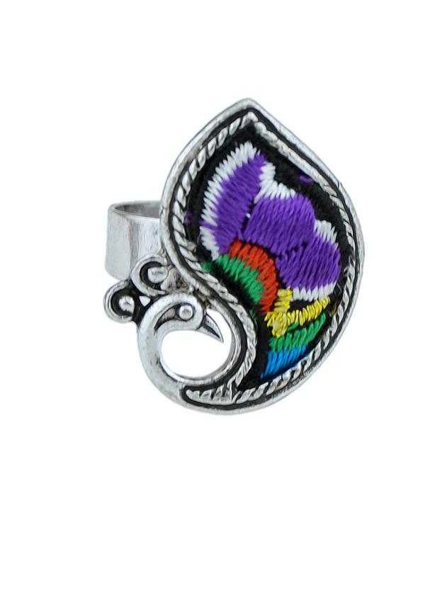 Romwe Purple Handmade Embroidery Animal Peacock Fingr Rings