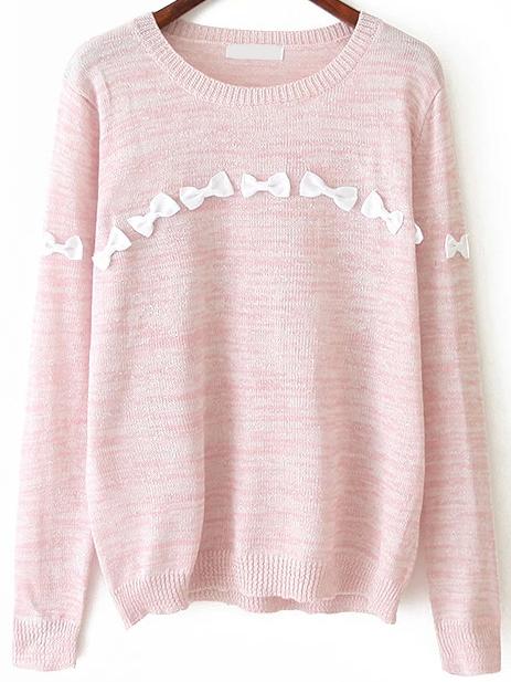 Romwe Long Sleeve Pink Sweater With Bow