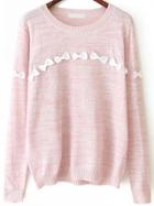 Romwe Long Sleeve Pink Sweater With Bow