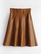 Romwe Front Pocket Pu Flare Skirt