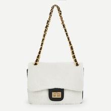 Romwe Color-block Faux Fur Chain Crossbody Bag