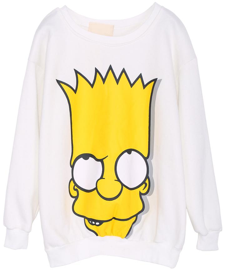 Romwe Simpson Print Loose White Sweatshirt