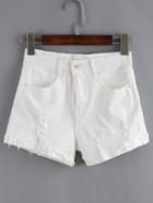 Romwe Ripped Denim White Shorts