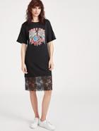 Romwe Black Graphic Print Lace Trim Tee Dress