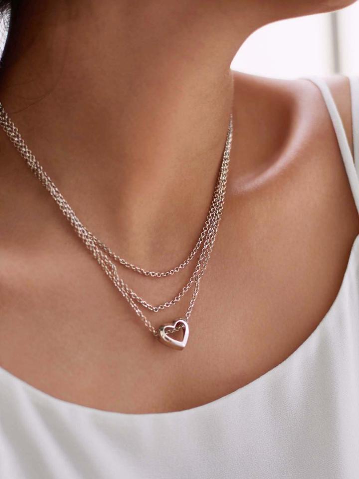 Romwe Heart Pendant Layered Chain Necklace