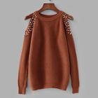 Romwe Beaded Detail Cold Shoulder Sweater