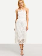 Romwe Hollow Out Lace Cami Dress - White