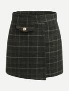 Romwe Asymmetrical Hem Plaid Skirt