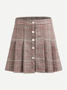 Romwe Single Breasted Plaid Pleated Skirt