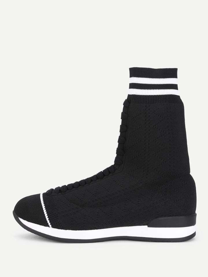 Romwe Striped Trim Knit Sneaker Boots