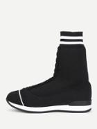 Romwe Striped Trim Knit Sneaker Boots