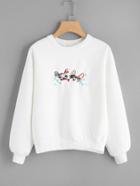Romwe Cat Embroidered Drop Shoulder Sweatshirt