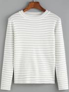 Romwe Round Neck Striped Grey Sweater