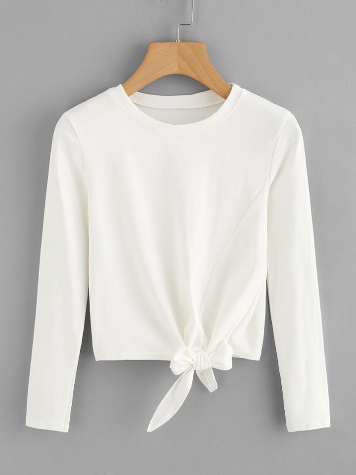 Romwe Knot Front Crop Tee