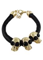 Romwe Black Gemstone Gold Skull Bracelet