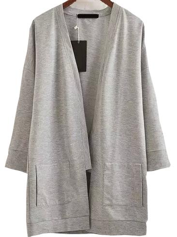 Romwe Shawl Collar Pockets Grey Cardigan