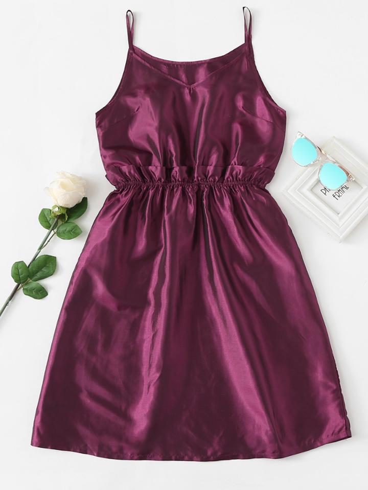 Romwe Frill Trim Waist Cami Dress