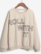 Romwe Roll With It Print Loose Apricot Sweatshirt