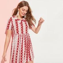 Romwe Allover Floral Print Collared Dress