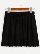 Romwe Black Drawstring Waist Textured Shorts