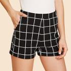 Romwe Elastic Waist Grid Shorts