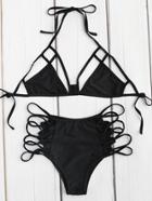 Romwe Cutout Detail Strappy High Waist Bikini Set