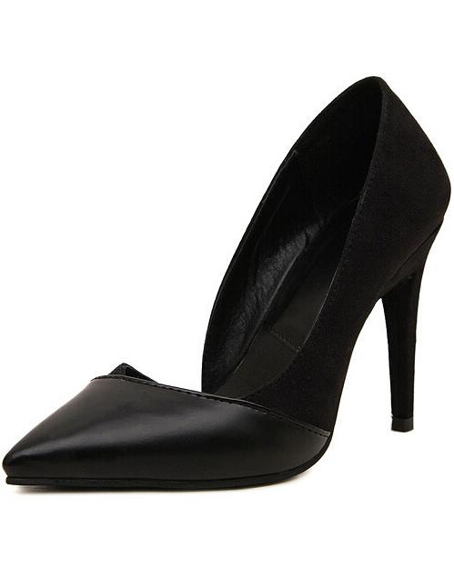 Romwe Black Point Toe Cutout High Heeled Pumps