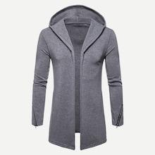 Romwe Men Open Front Zipper Detail Solid Hooded Sweatshirt