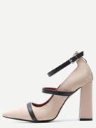 Romwe Apricot Point Toe Ankle Strap Suede Mary Jane Pumps