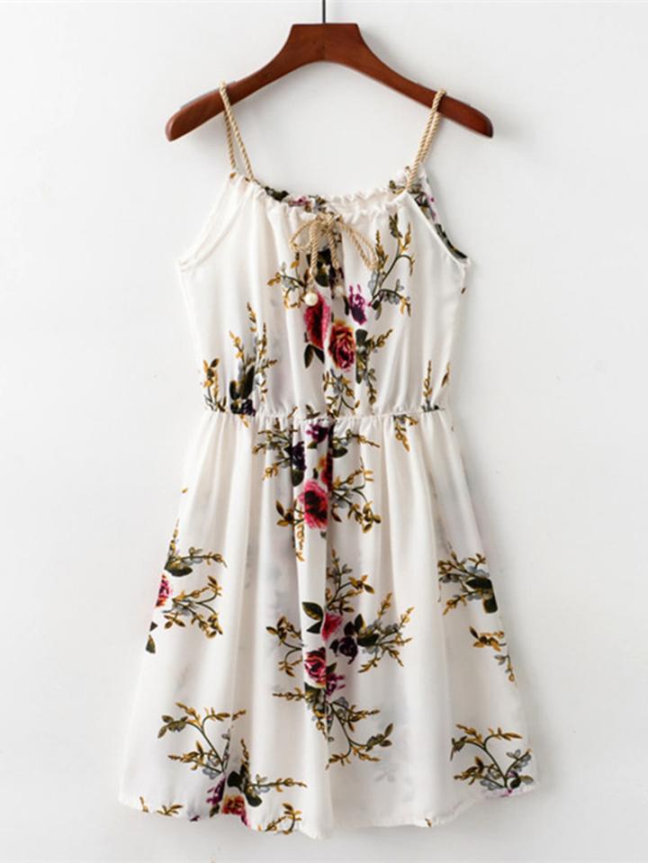 Romwe Floral Print Drawstring Dress