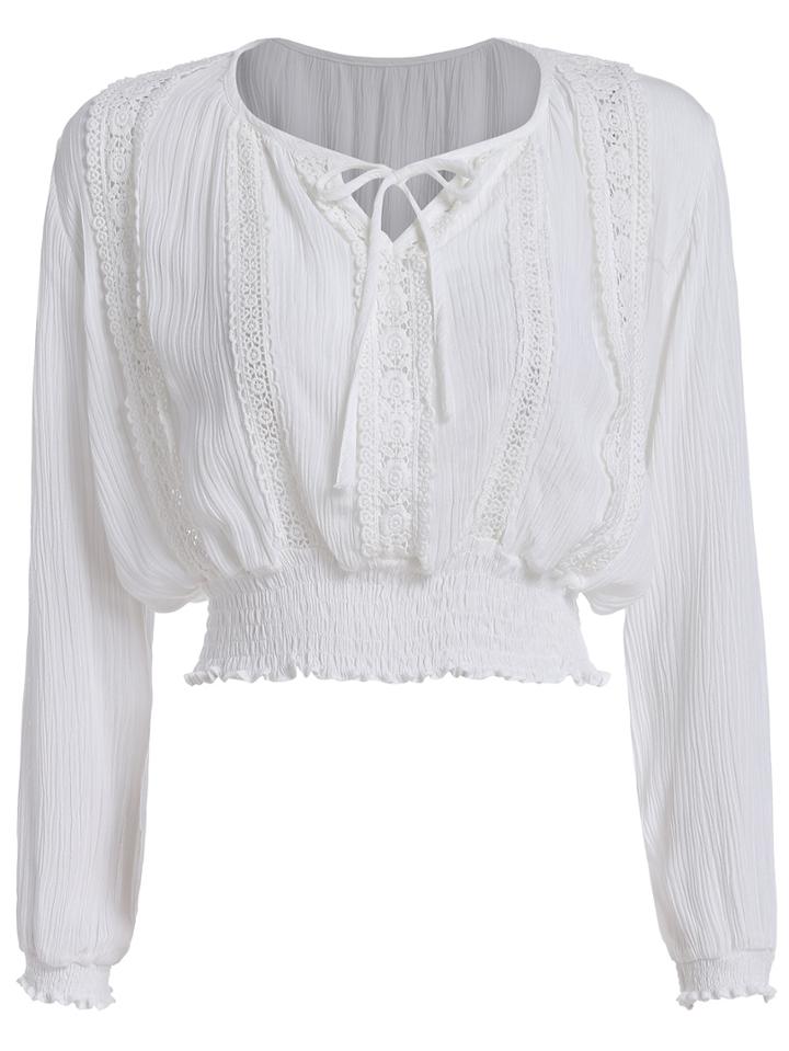 Romwe Lace Insert Tie Crop Top