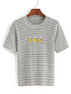 Romwe Striped Banana Print White T-shirt