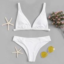 Romwe Adjustable Straps Plain Bikini Set