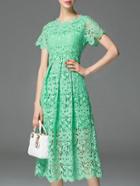 Romwe Green Crochet Hollow Out Scallop Dress