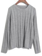 Romwe Vertical Stripe Knit Grey Sweater