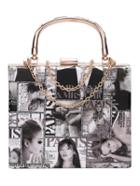 Romwe Black And White Magazine Print Chain Bag