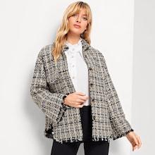 Romwe Raw Hem Tweed Coat