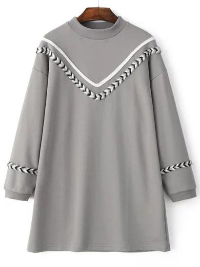 Romwe Grey Chevron Pattern Crew Neck Sweatshirt Dress