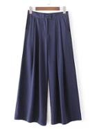 Romwe Navy Button Pocket Wide Leg Pleated Pants