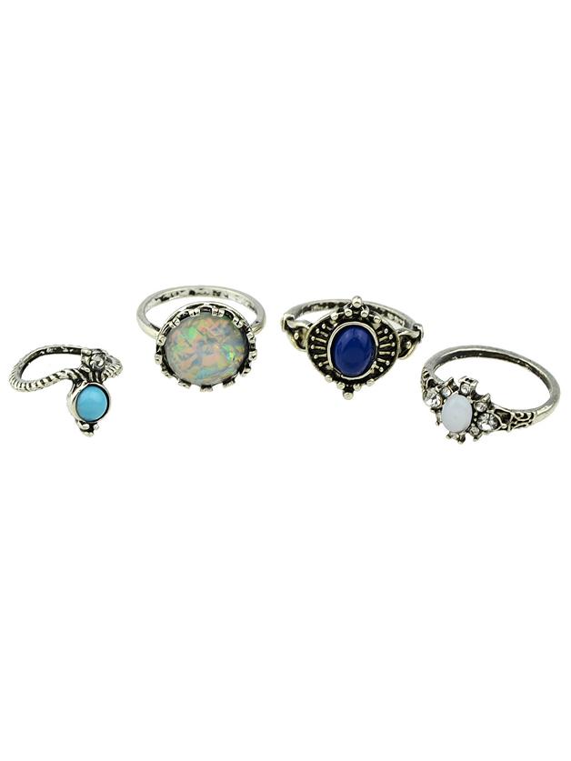 Romwe Silver Color Band Rings Set (4 Pcs One Set)