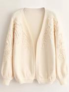 Romwe Ivory Textured Drop Shoulder Lantern Sleeve Sweater Coat