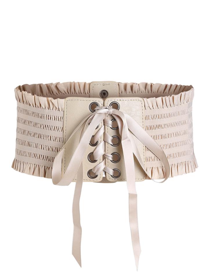 Romwe Bow Tie Front Shirred Belt