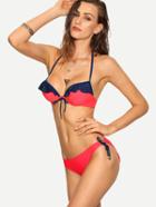 Romwe Contrast Ruffle Red Bikini Set