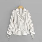 Romwe Striped Knot Sleeve Dip Hem Blouse