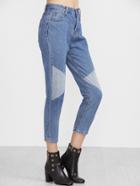 Romwe Blue Geo Contrast Slit Side Jeans