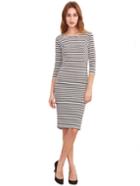 Romwe Grey White Half Sleeve Striped Dress