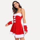 Romwe Christmas 4pcs Pom Pom Detail Dress With Hat & Gloves