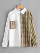 Romwe Contrast Checked Chest Pocket Shirt